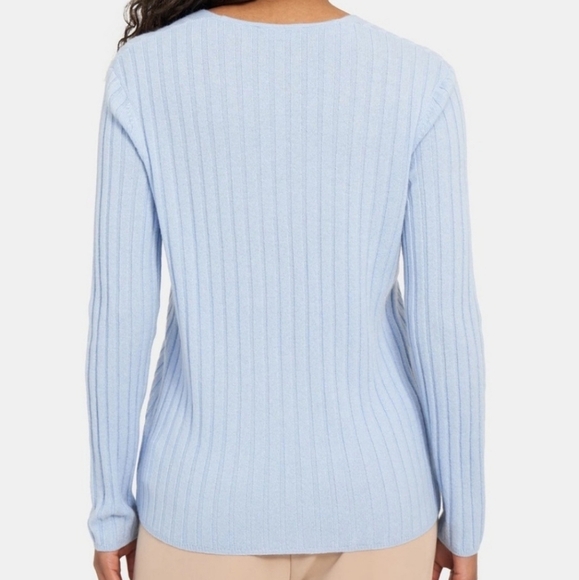 Theory Light Blue Ribbed V-Neck Cashmere Sweater S - Picture 2 of 7